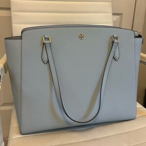 Tory Burch Emerson Top Zip Tote Blue Cloud